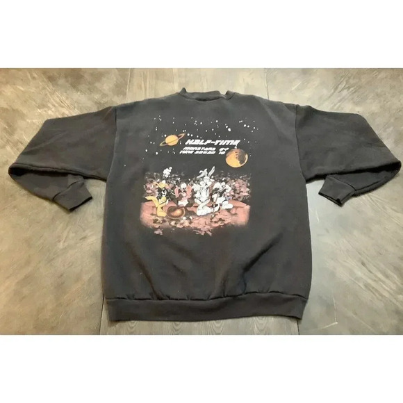 Vtg 1996 Space Jam Warner Brothers Black Sweatshirt Crew Neck Basketball Sz Med? - Picture 7 of 8